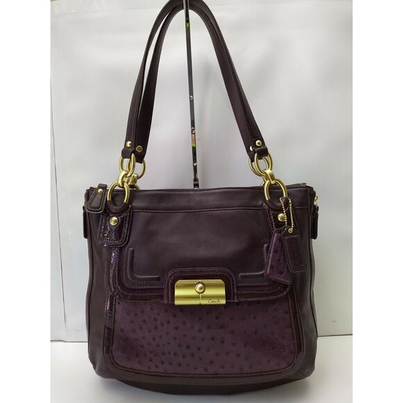 Coach Kristin Purple Leather Buckle Pocket Expandable Zipper Tote Shoulder Bag - Picture 1 of 14
